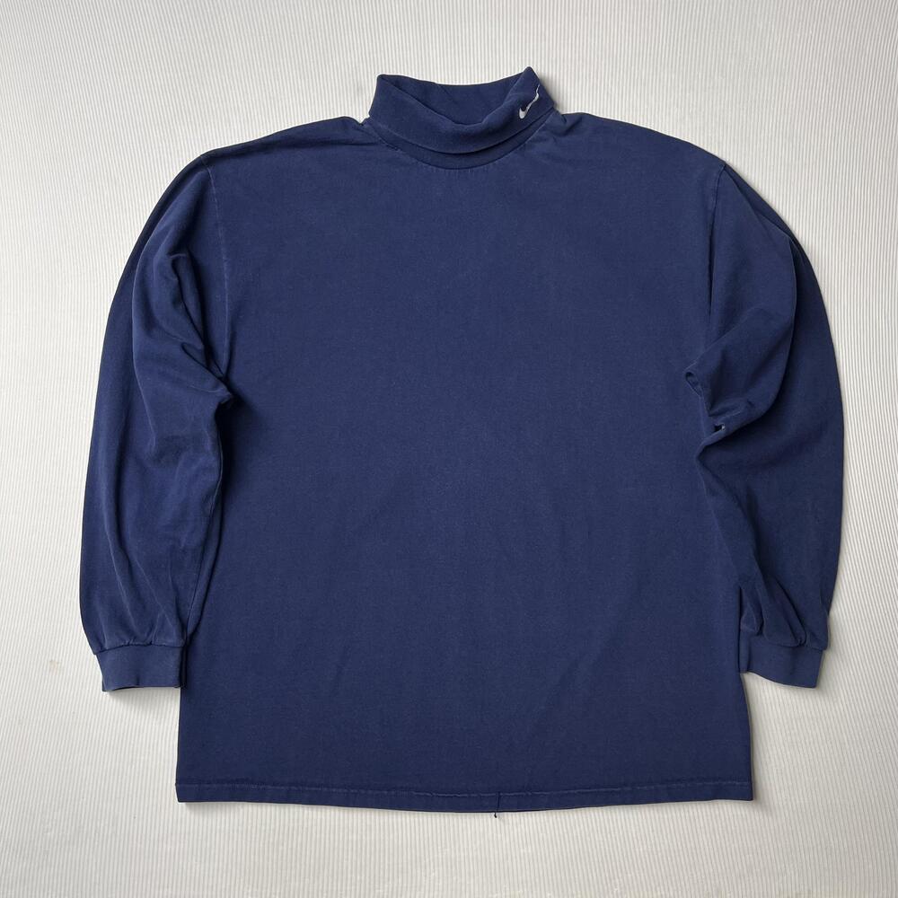 Vintage Nike Shirt Mens XL Blue Mock Neck Long Sleeve Swoosh Made USA 90s